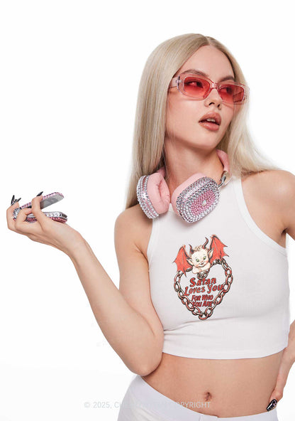 Satan Loves You Y2K Crop Tank Top Cherrykitten