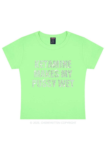Rhinestone K Makes My Puxxy Wet Y2K Baby Tee Cherrykitten