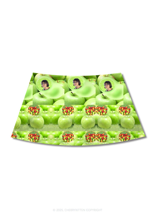 Green Apple Y2K Print Mini Skirt Cherrykitten