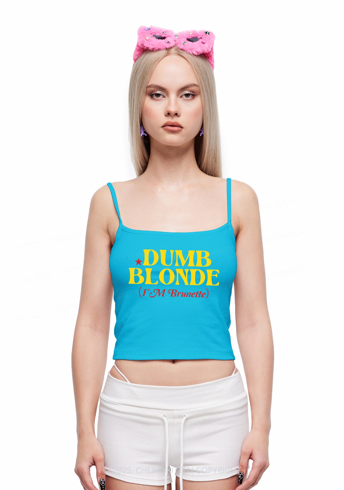 Dumb Blonde Brunette Y2K Spaghetti Strap Cami Cherrykitten