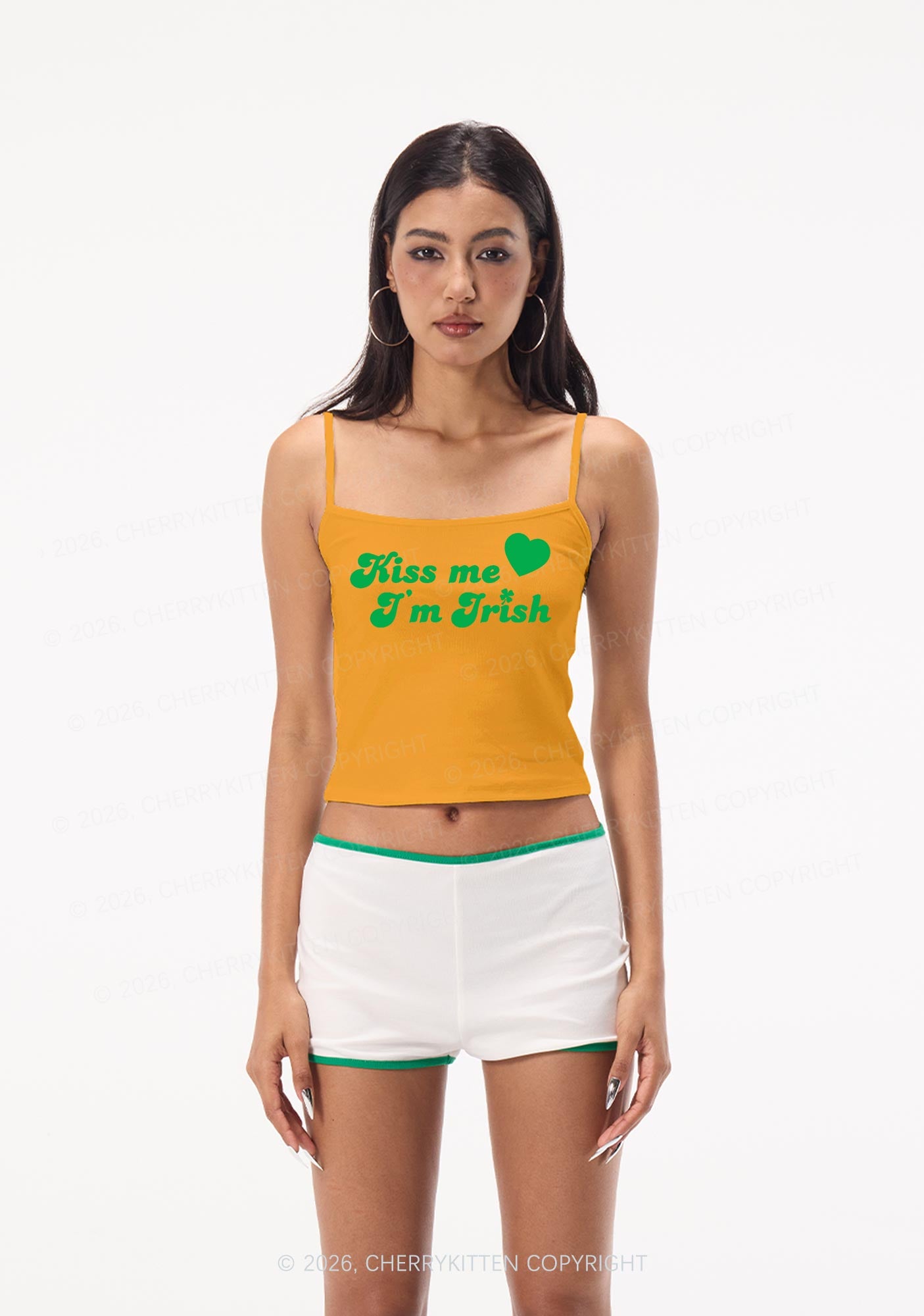 Kiss Me Im Irish St Patricks Y2K Spaghetti Strap Cami Cherrykitten