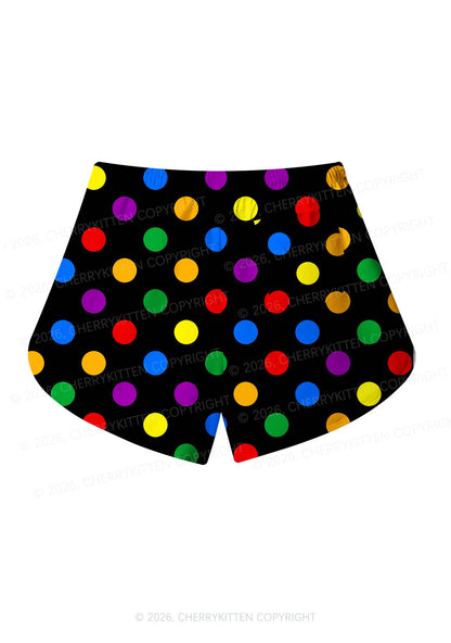 Rainbow Dots On Black Pride Y2K Print Men Beach Shorts Cherrykitten