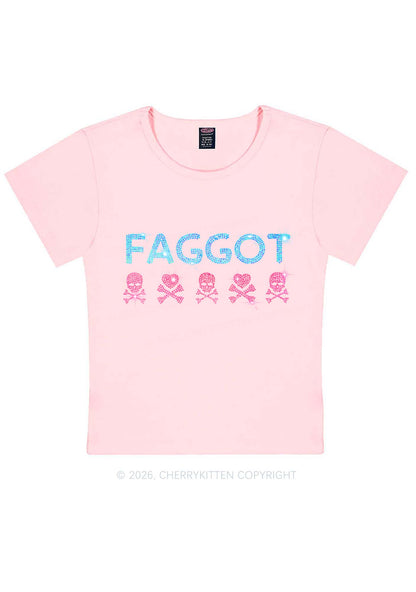 Rhinestone Faggot Skull Pride Y2K Baby Tee Cherrykitten