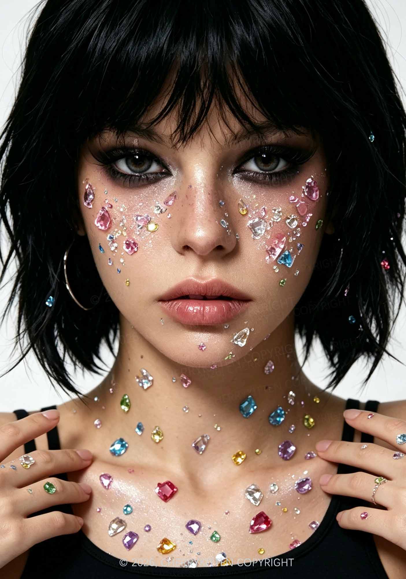 1pc Colored Gems Y2K Face Sticker Cherrykitten