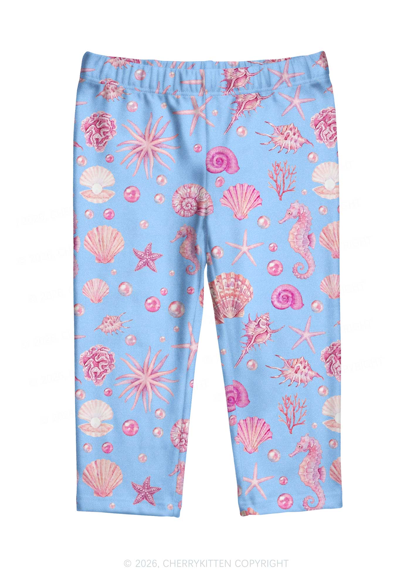 Pink Seashell Starfish Y2K Print Capri Pants Cherrykitten