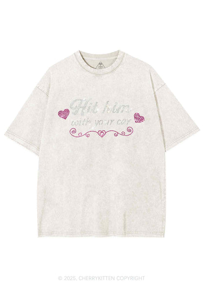 Rhinestone Hit Him Y2K Shirts Washed Tee Cherrykitten