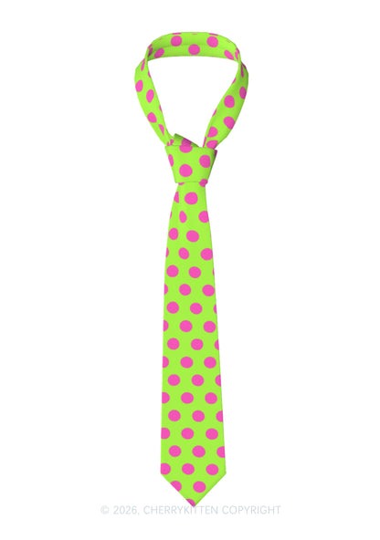 Pink Dots On Green Y2K Necktie Cherrykitten