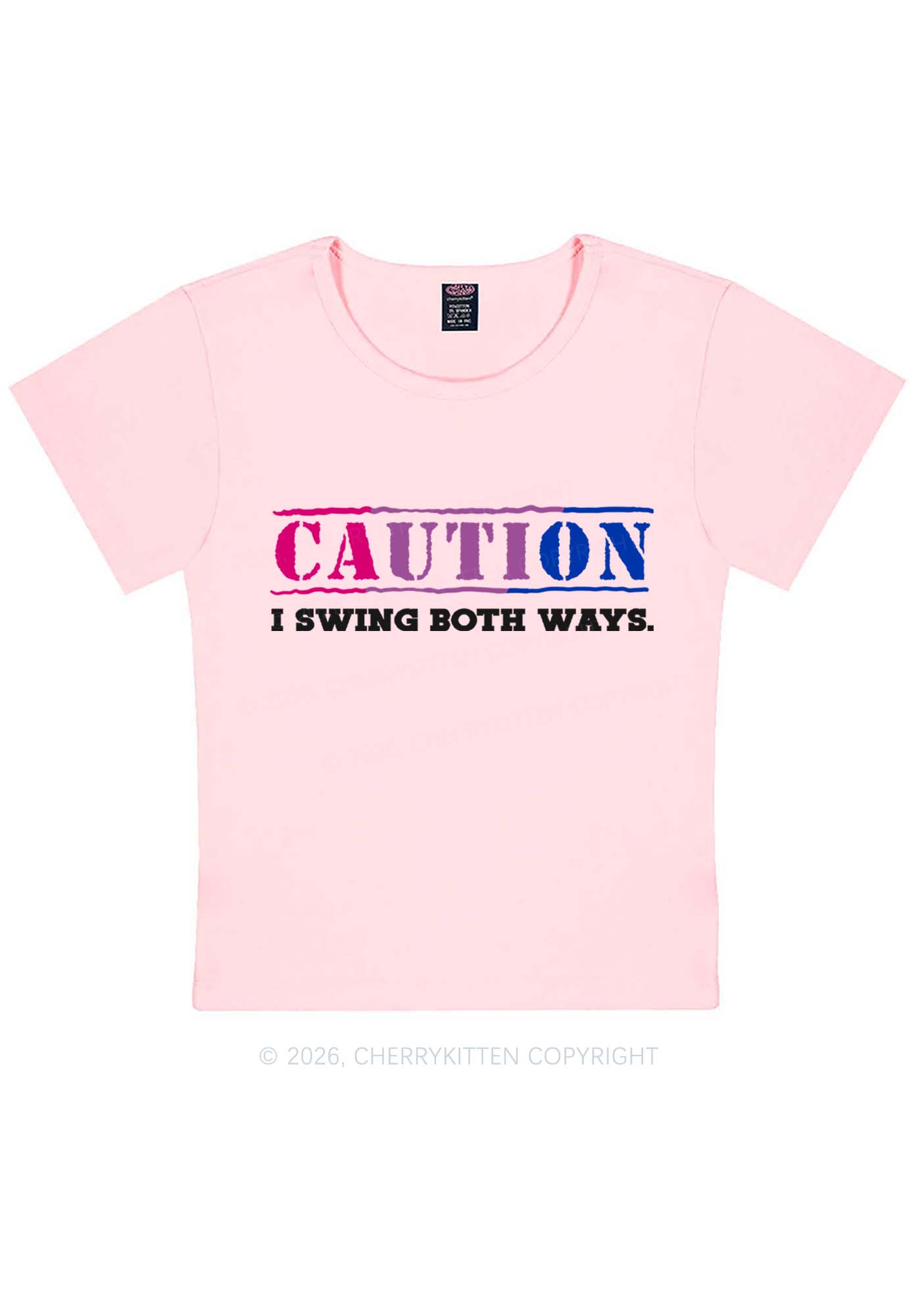 Caution I Swing Both Ways Pride Y2K Baby Tee Cherrykitten