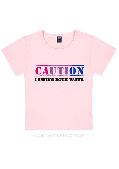 Caution I Swing Both Ways Pride Y2K Baby Tee Cherrykitten