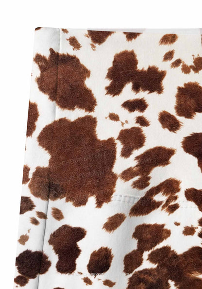 Brown And White Cow Dots Y2K Print Gym Shorts Cherrykitten