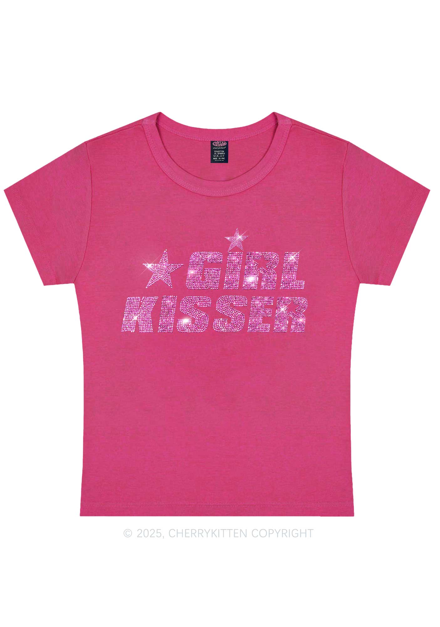 Rhinestone Girl kisser Pride Y2K Baby Tee Cherrykitten