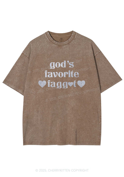 Glitter Gods Favorite Faggot Pride Y2K Shirts Washed Tee Cherrykitten