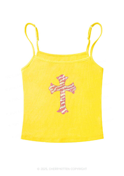Rhinestone Pink Cross Y2K Spaghetti Strap Cami Cherrykitten