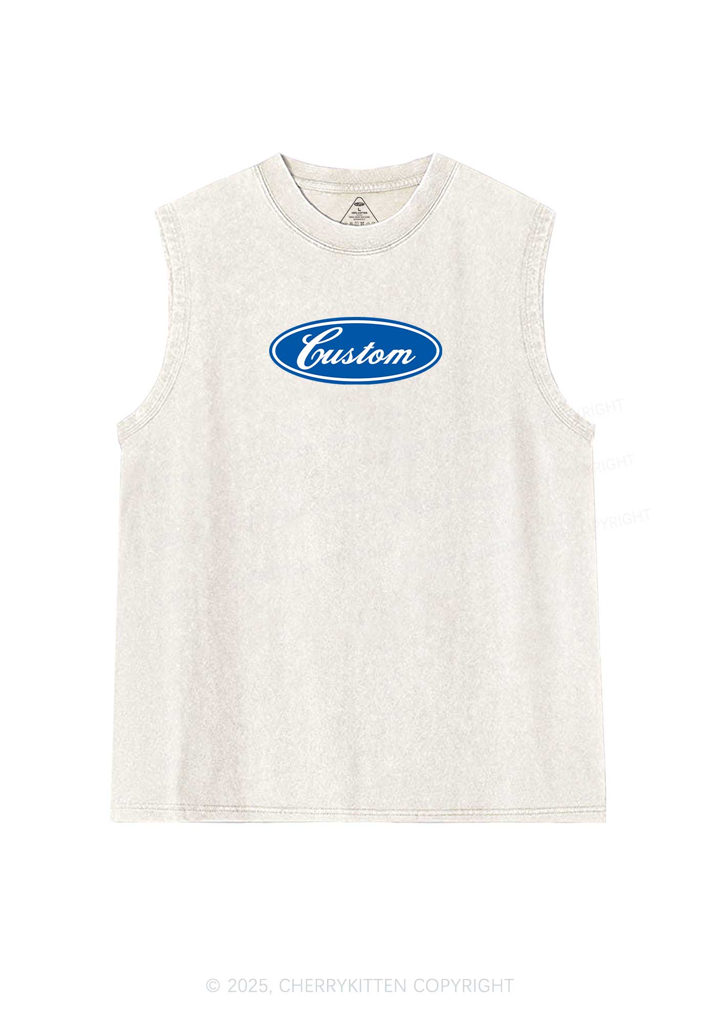 Oval Custom Text Y2K Washed Muscle Tank Cherrykitten