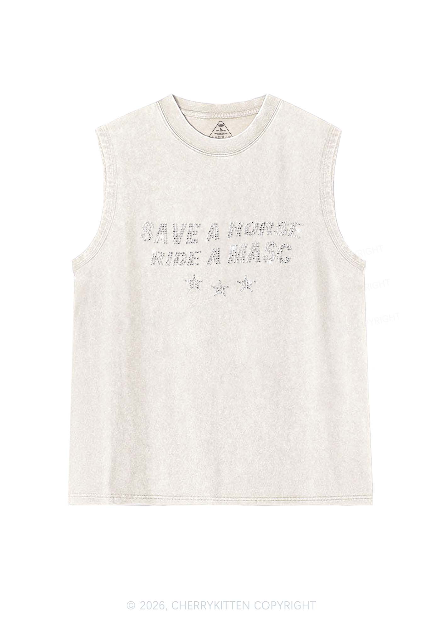 Rhinestone Ride A Masc Pride Y2K Washed Muscle Tank Cherrykitten