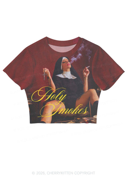 Holy Smokes Nun Y2K Mesh Crop Top Cherrykitten