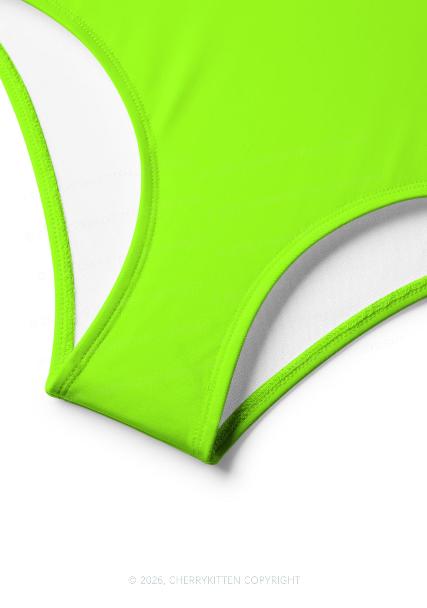 Fluorescent Green Plain Y2K Print Bikini Set Cherrykitten