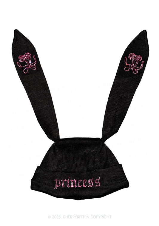 Rhinestone Princess Y2K Bunny Ear Knitted Hat Cherrykitten