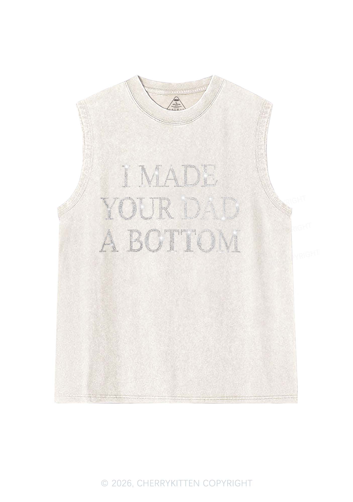 Rhinestone Made Your Dad A Bottom Pride Y2K Washed Muscle Tank Cherrykitten