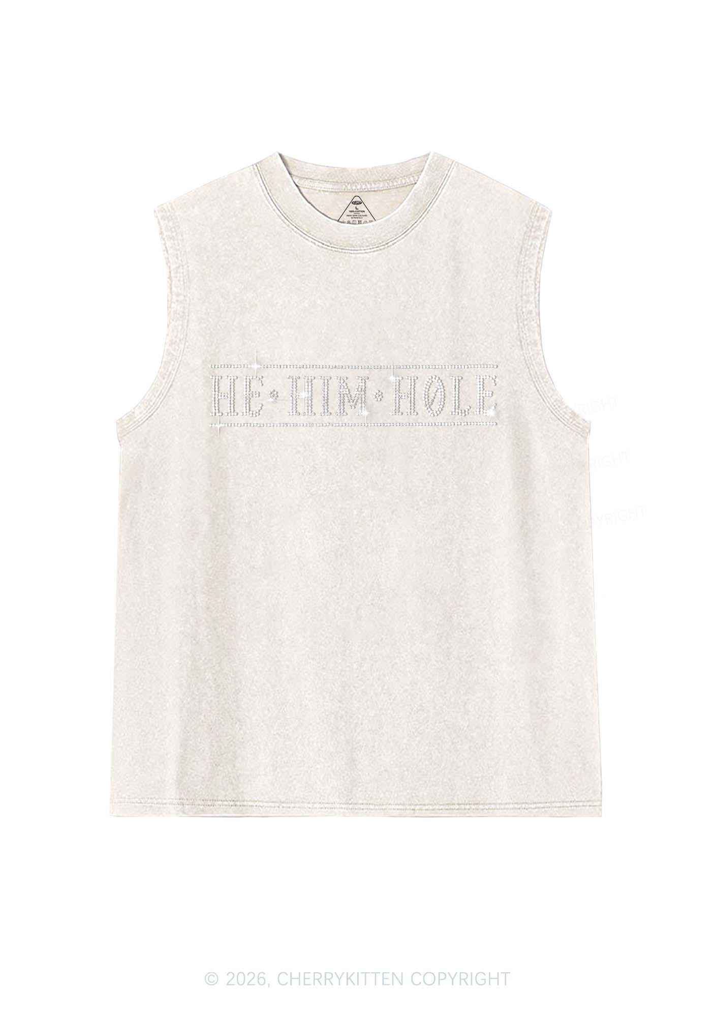 Rhinestone He Him Hole Pride Y2K Washed Muscle Tank Cherrykitten