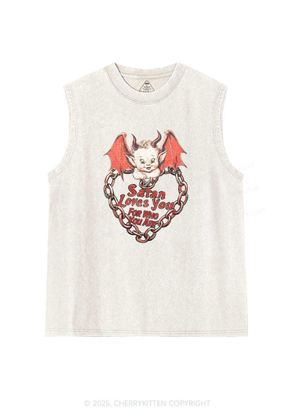 Satan Loves You Y2K Washed Muscle Tank Cherrykitten
