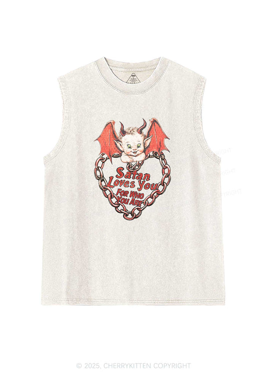 Satan Loves You Y2K Washed Muscle Tank Cherrykitten