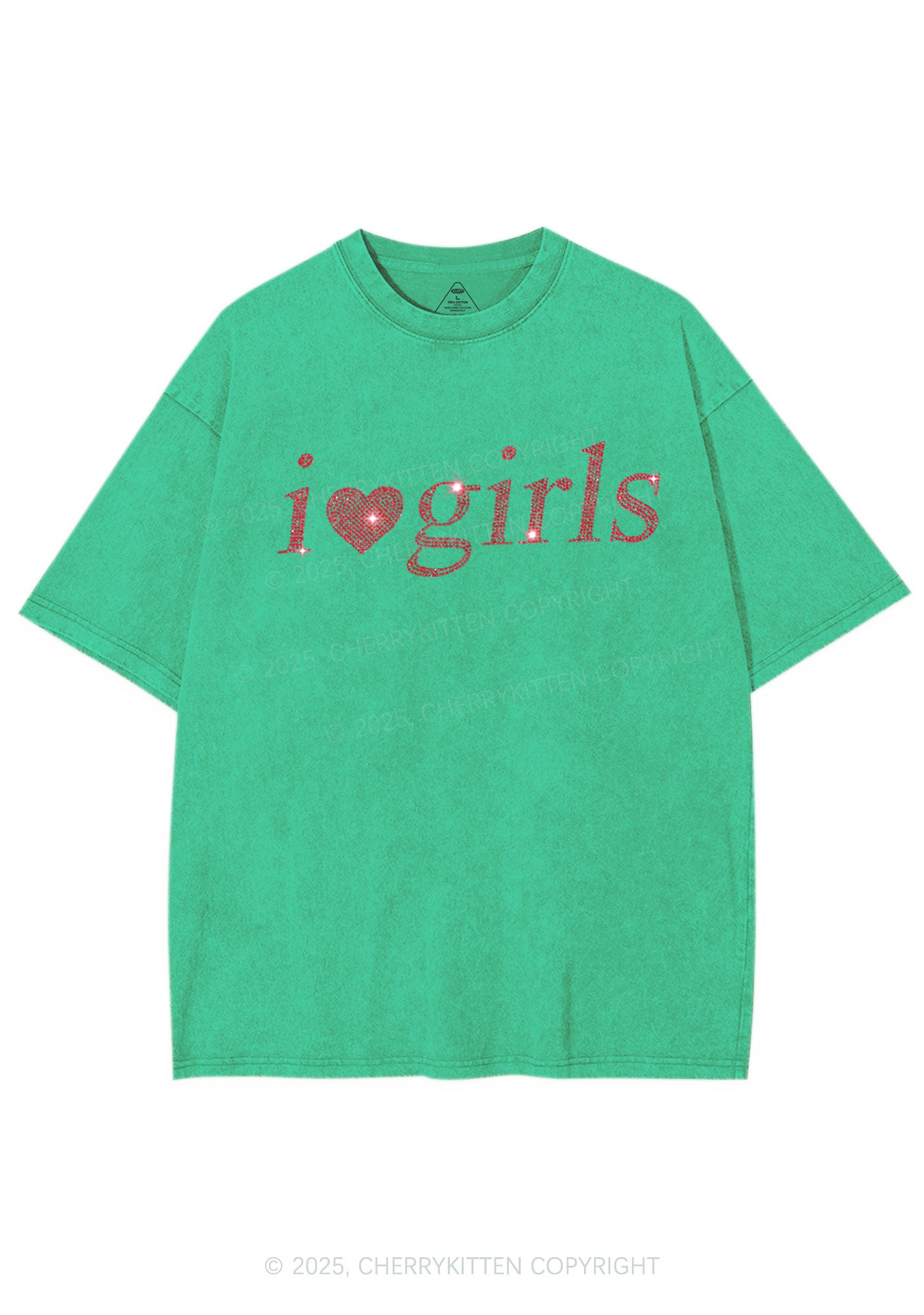 Rhinestone I Love Girls Y2K Shirts Washed Tee Cherrykitten
