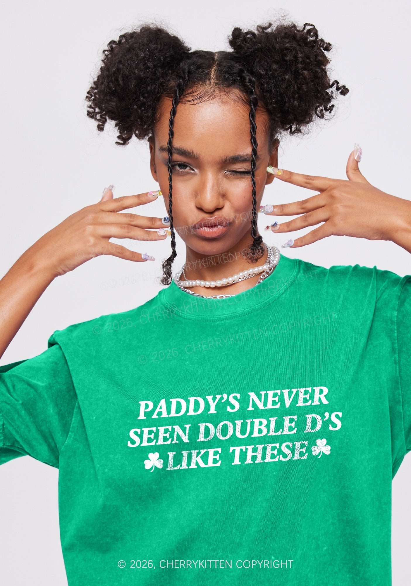 Paddys Never Seen Double D St Patricks Y2K Shirts Washed Tee Cherrykitten