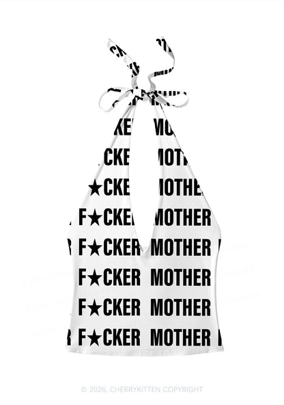 Mother Fxxker Y2K Print Halter Deep V Neck Cami Cherrykitten