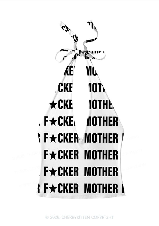 Mother Fxxker Y2K Print Halter Deep V Neck Cami Cherrykitten