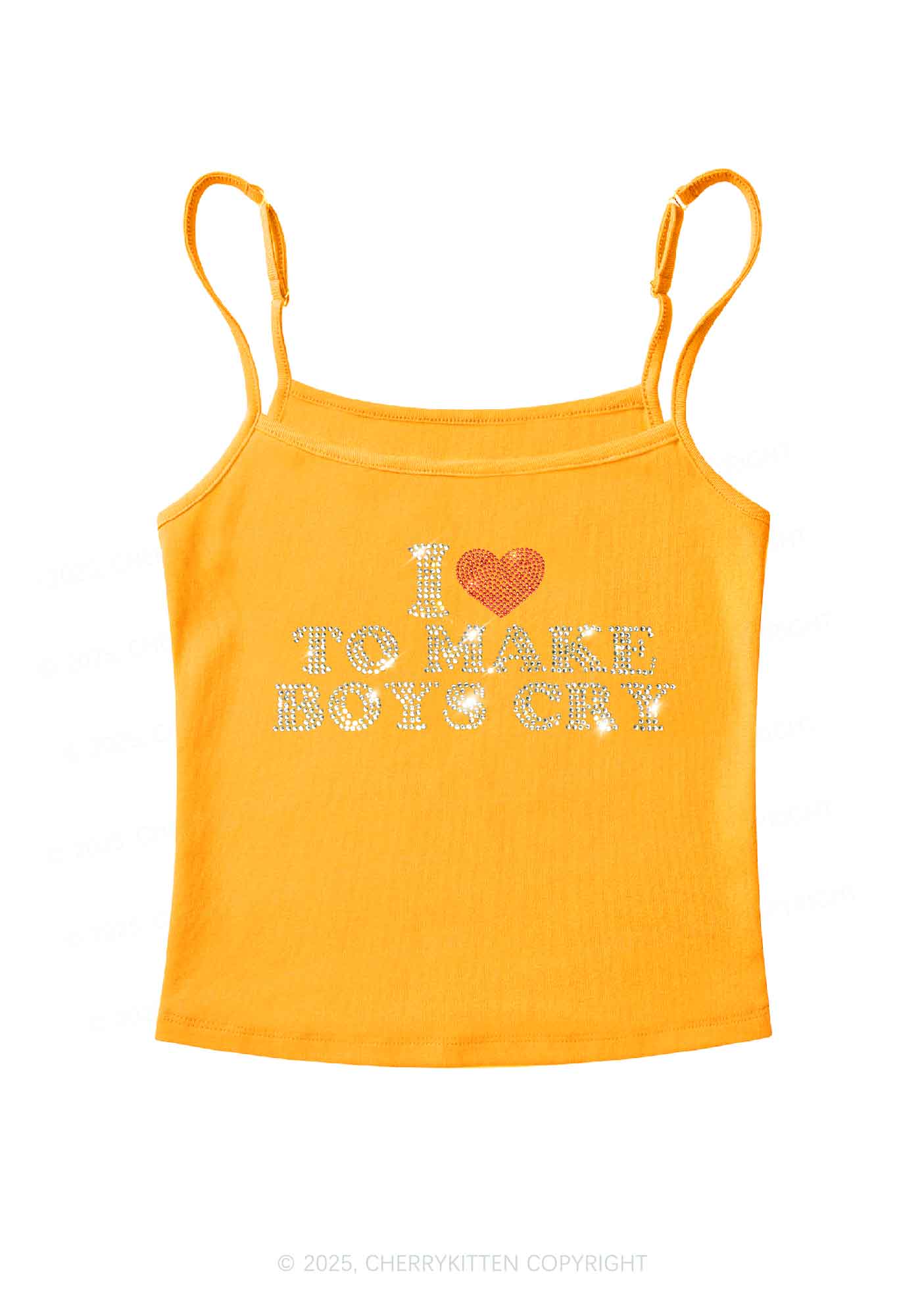 Rhinestone Love To Make Boys Cry Y2K Spaghetti Strap Cami Cherrykitten
