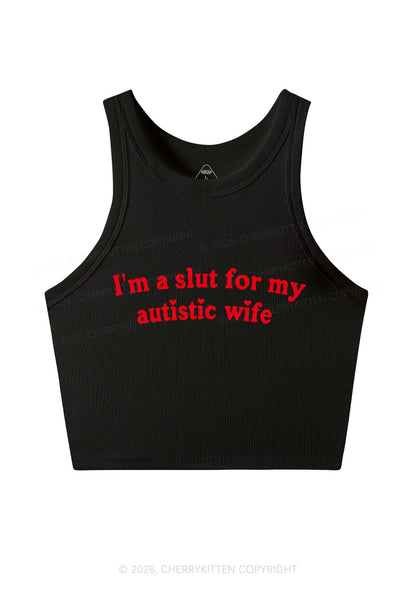 Slxt For My Autistic Wife Y2K Crop Tank Top Cherrykitten