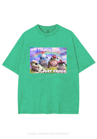 No Thoughts Just Frogs Y2K Shirts Washed Tee Cherrykitten
