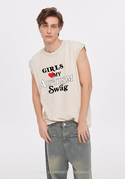 Girls Love Autism Swag Y2K Washed Muscle Tank Cherrykitten