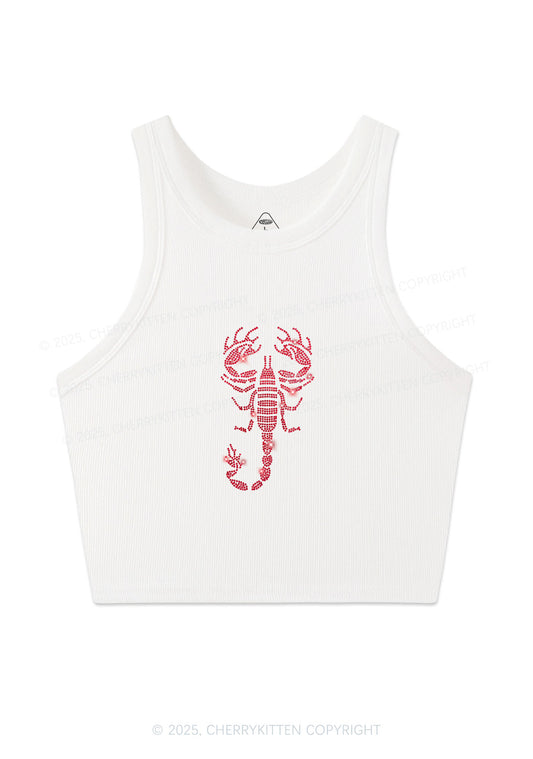 Rhinestone Red Scorpion Y2K Crop Tank Top Cherrykitten