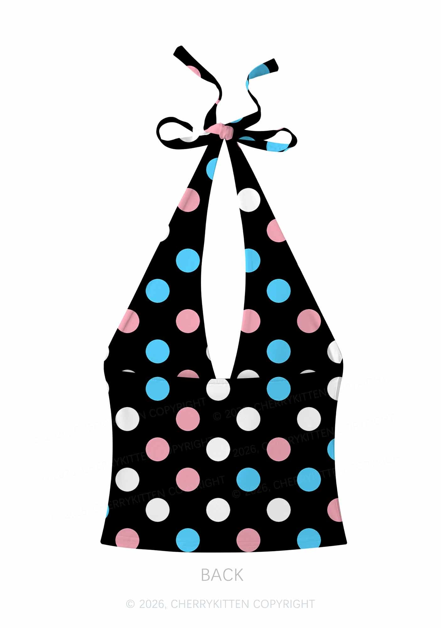 Trans Dots On Black Pride Y2K Print Halter Deep V Neck Cami Cherrykitten