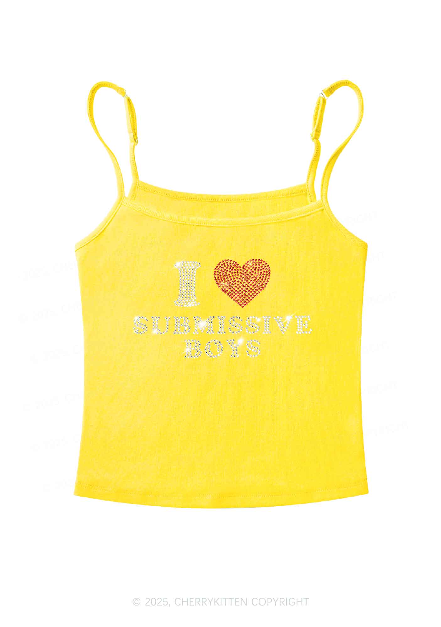 Rhinestone I Love S Boys Y2K Spaghetti Strap Cami Cherrykitten
