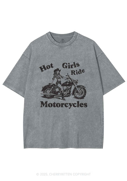 Hot Girls Ride Motorcycles Y2K Shirts Washed Tee Cherrykitten