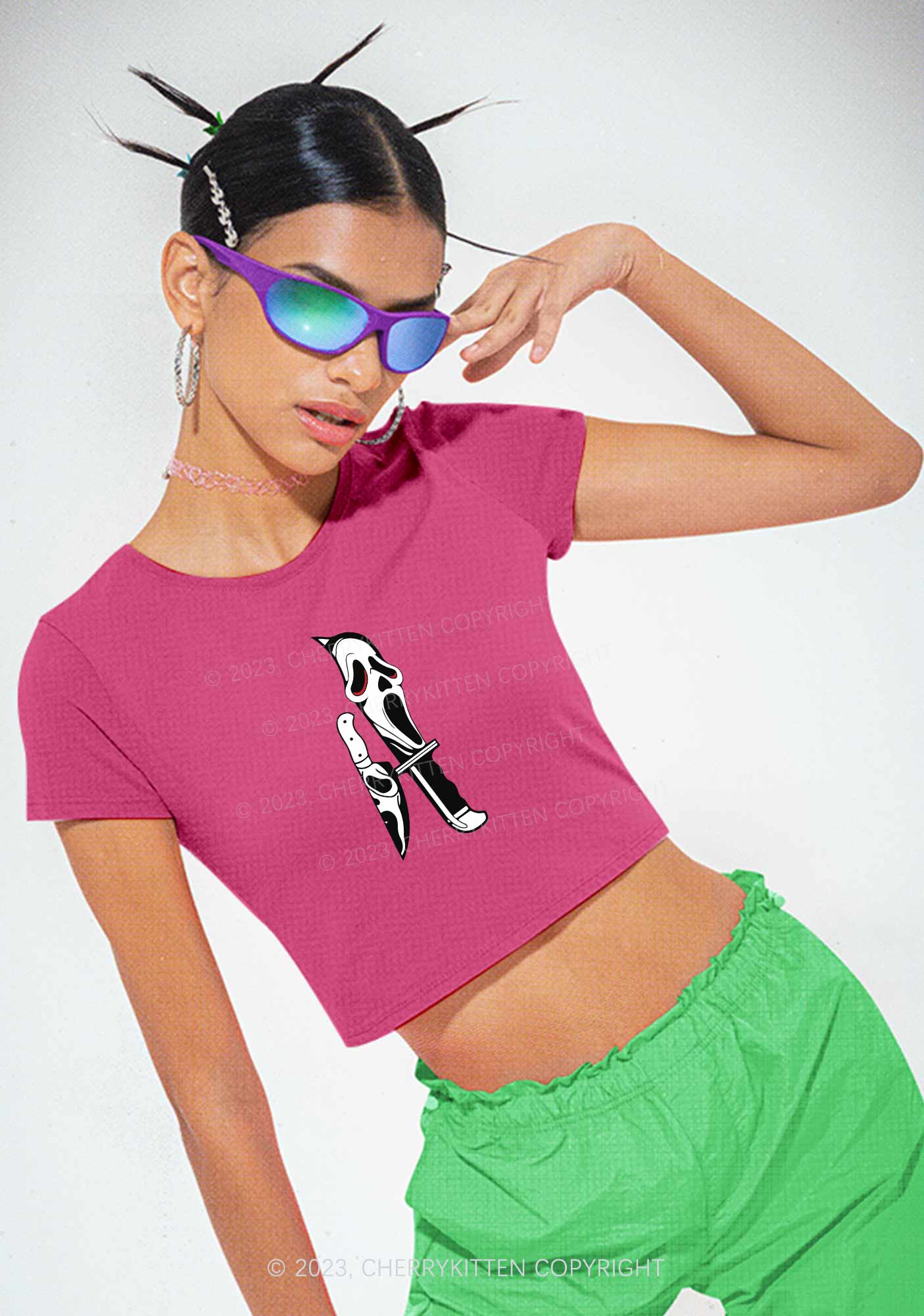 Halloween Skull Knife Y2K Baby Tee Cherrykitten