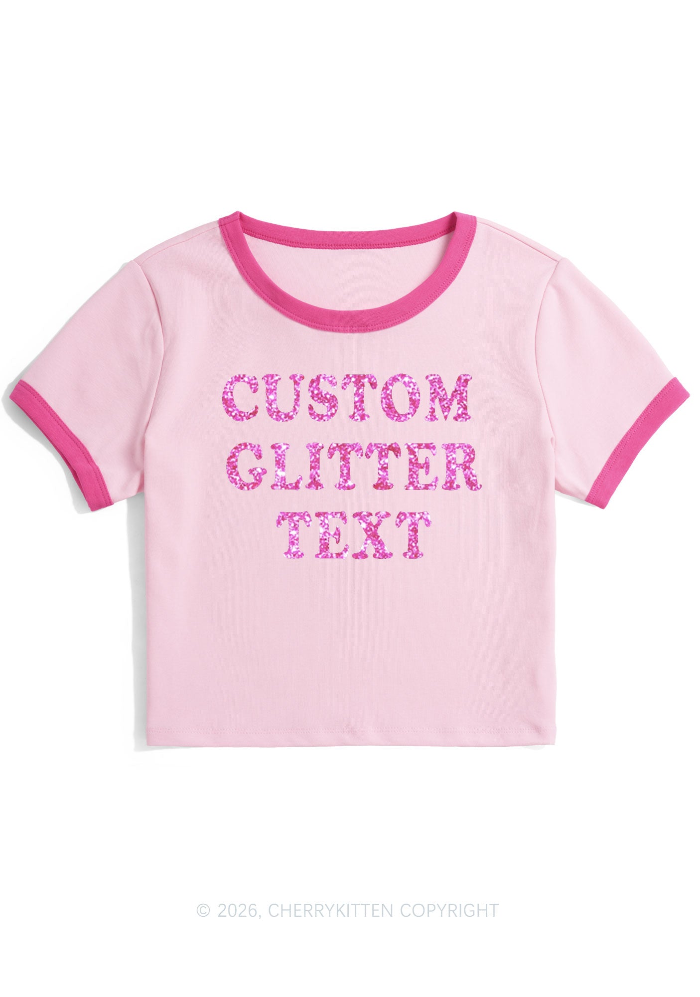 Custom Text Glitter Y2K Ringer Tee Cherrykitten