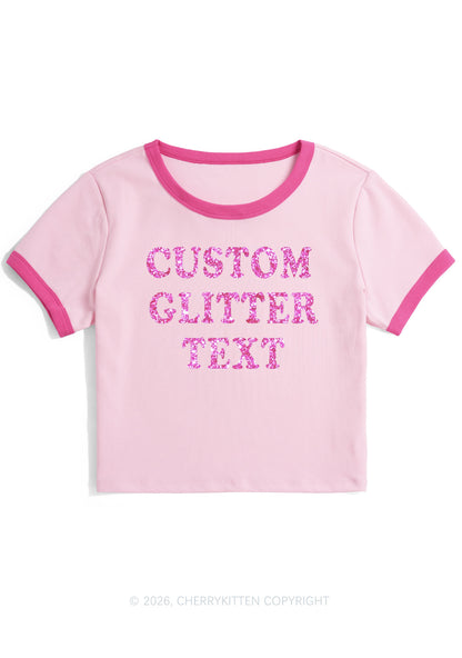 Custom Text Glitter Y2K Ringer Tee Cherrykitten