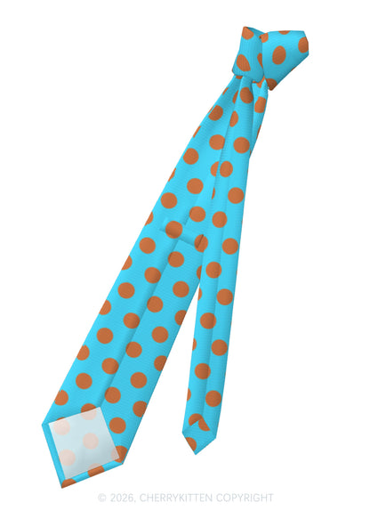 Brown Dots On Blue Y2K Necktie Cherrykitten