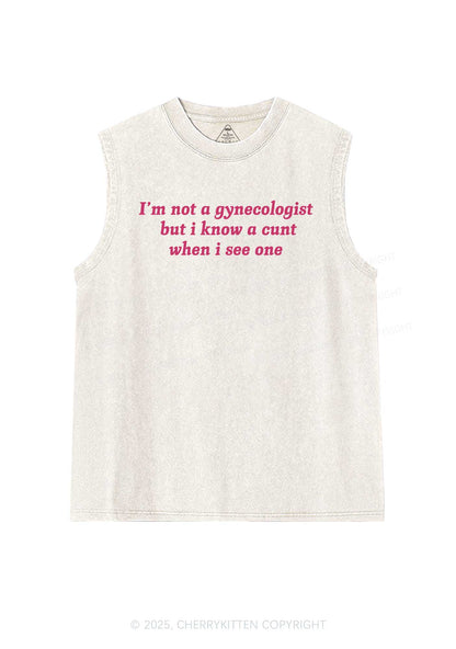 Im Not Gynecologist Y2K Washed Muscle Tank Cherrykitten