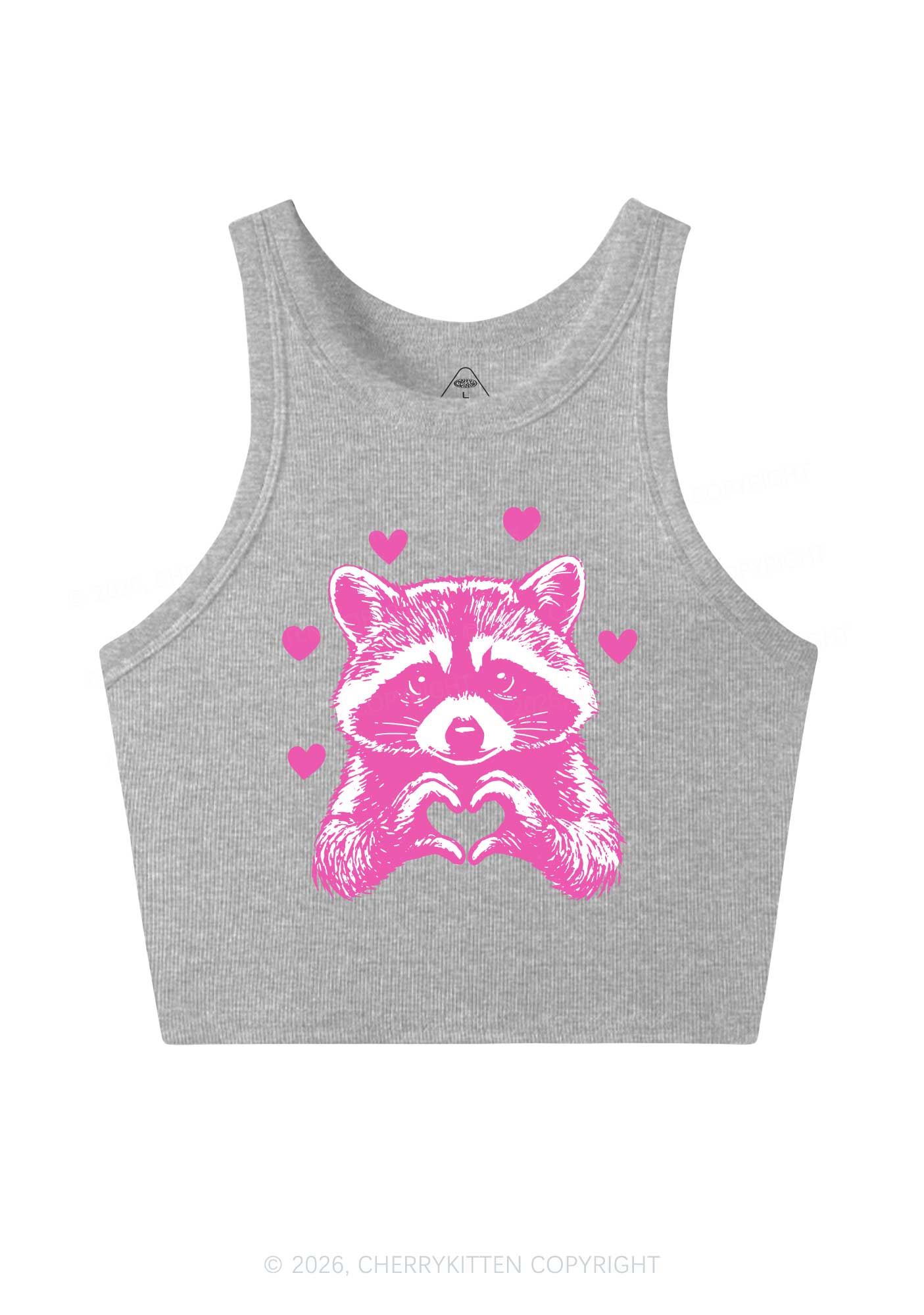 Pink Raccoon Heart Valentine's Day Y2K Crop Tank Top Cherrykitten
