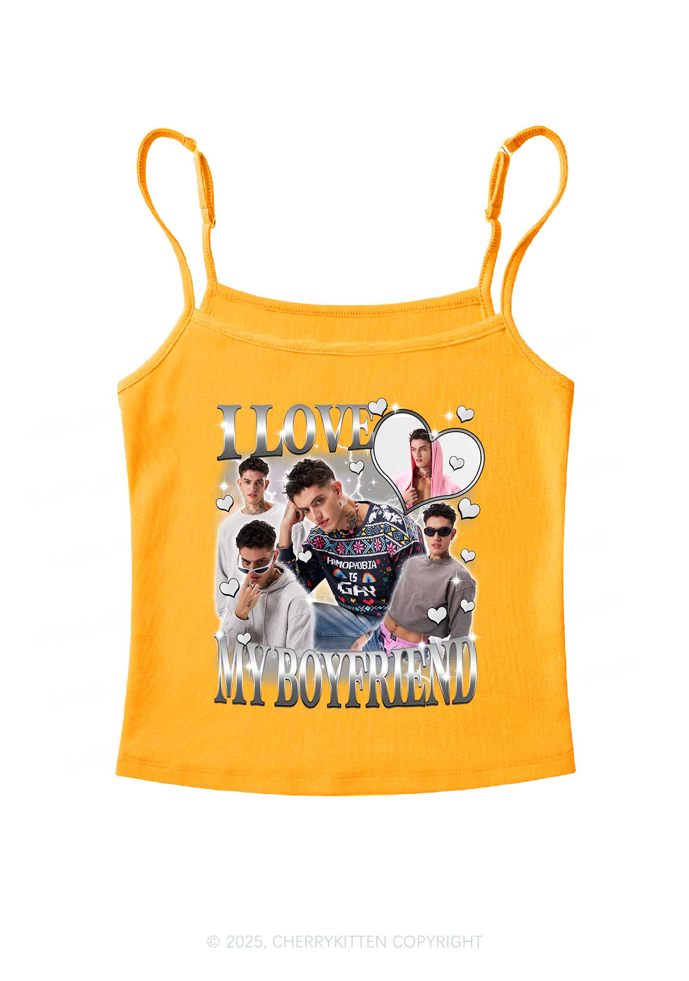 Custom Sparkly Heart I Love BF GF Y2K Spaghetti Strap Cami Cherrykitten