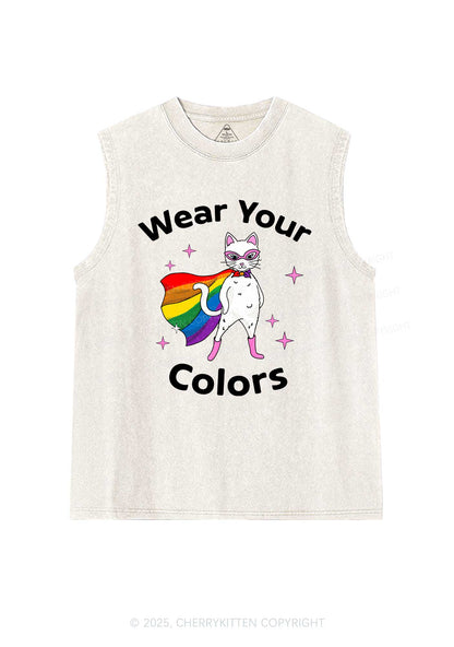 Pride Flag Cat Y2K Washed Muscle Tank Cherrykitten