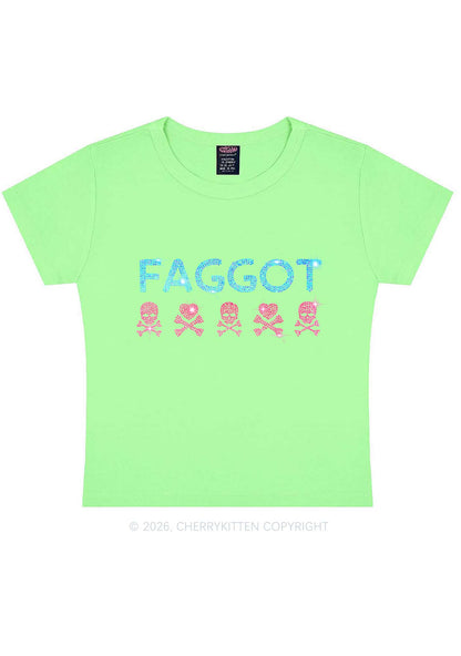 Rhinestone Faggot Skull Pride Y2K Baby Tee Cherrykitten