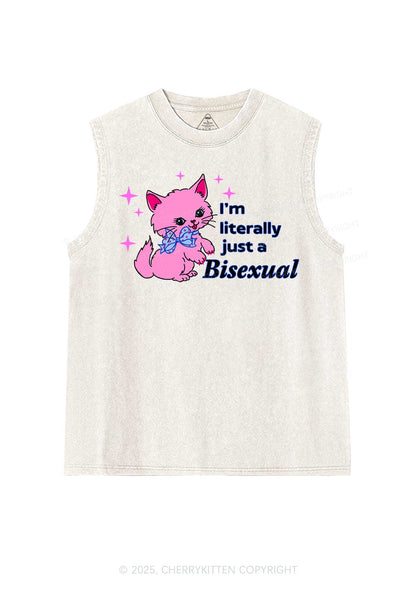 Literally Just A Bisexual Pride Y2K Washed Muscle Tank Cherrykitten