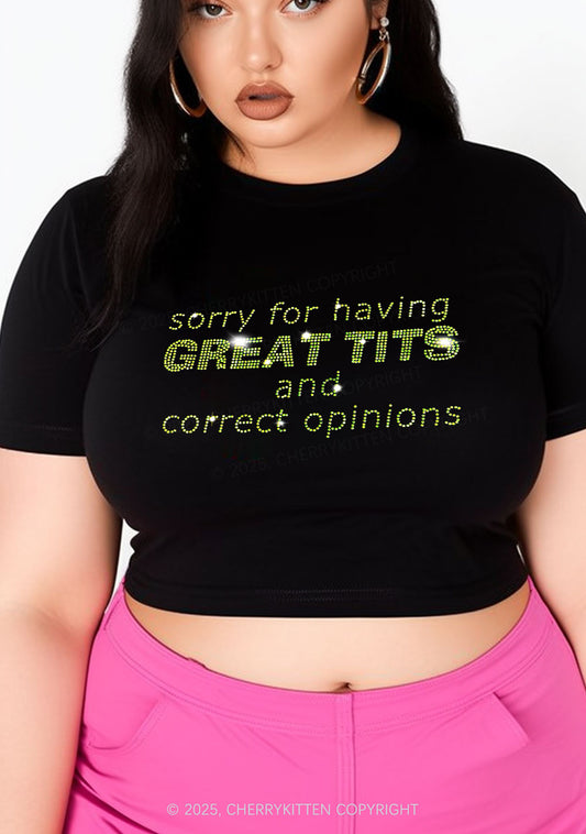 Curvy Rhinestone Sorry For Having Correct Opinions Y2K Baby Tee Cherrykitten