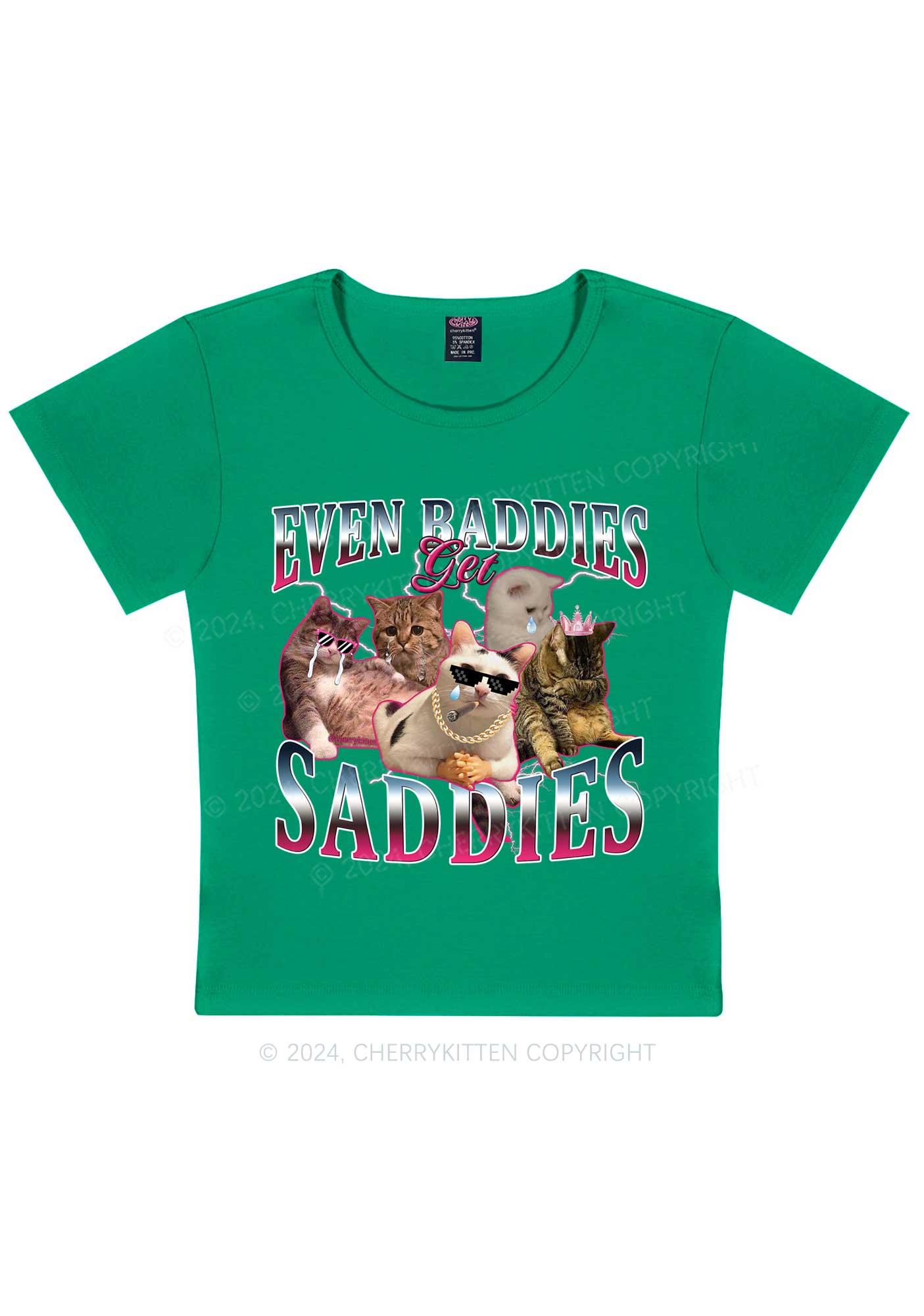 Five Baddie Cats Y2K Baby Tee Cherrykitten